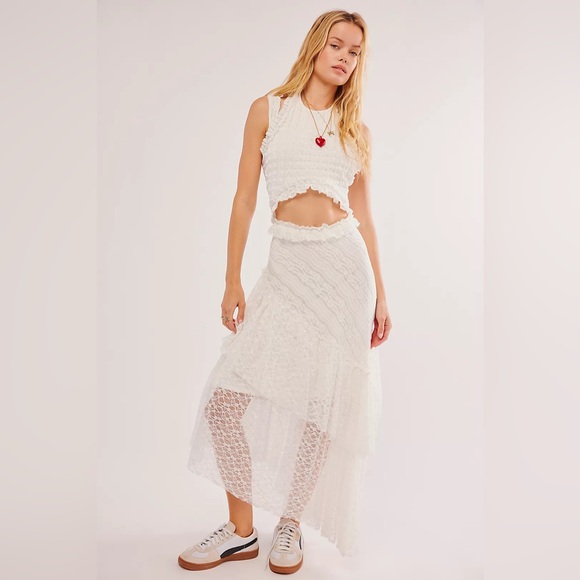 Free People Boho White Lace Cut Out Aspen Moon Whimsical Maxi Dress - Picture 1 of 16